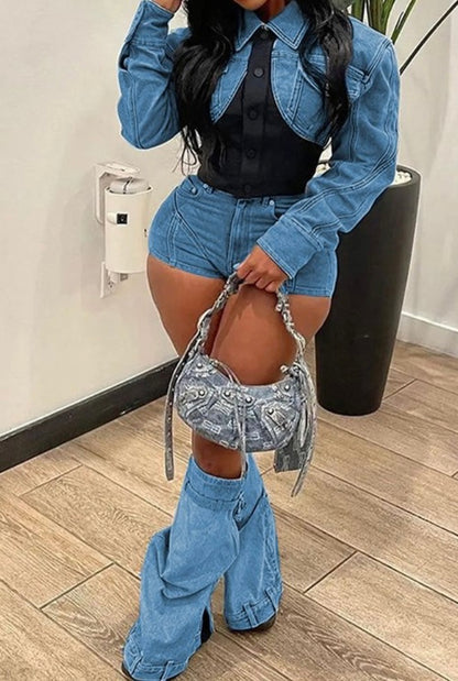 High standards denim short set